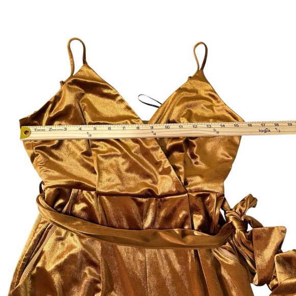 Lulus Regal Evening Copper Velvet Jumpsuit Small Party Cocktail Dressy - Picture 14 of 16